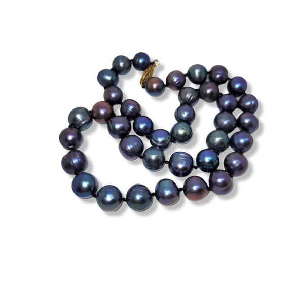Genuine Round Circlet Peacock Black Cultured Pearls Hand tied 18" - Picture 4 of 5